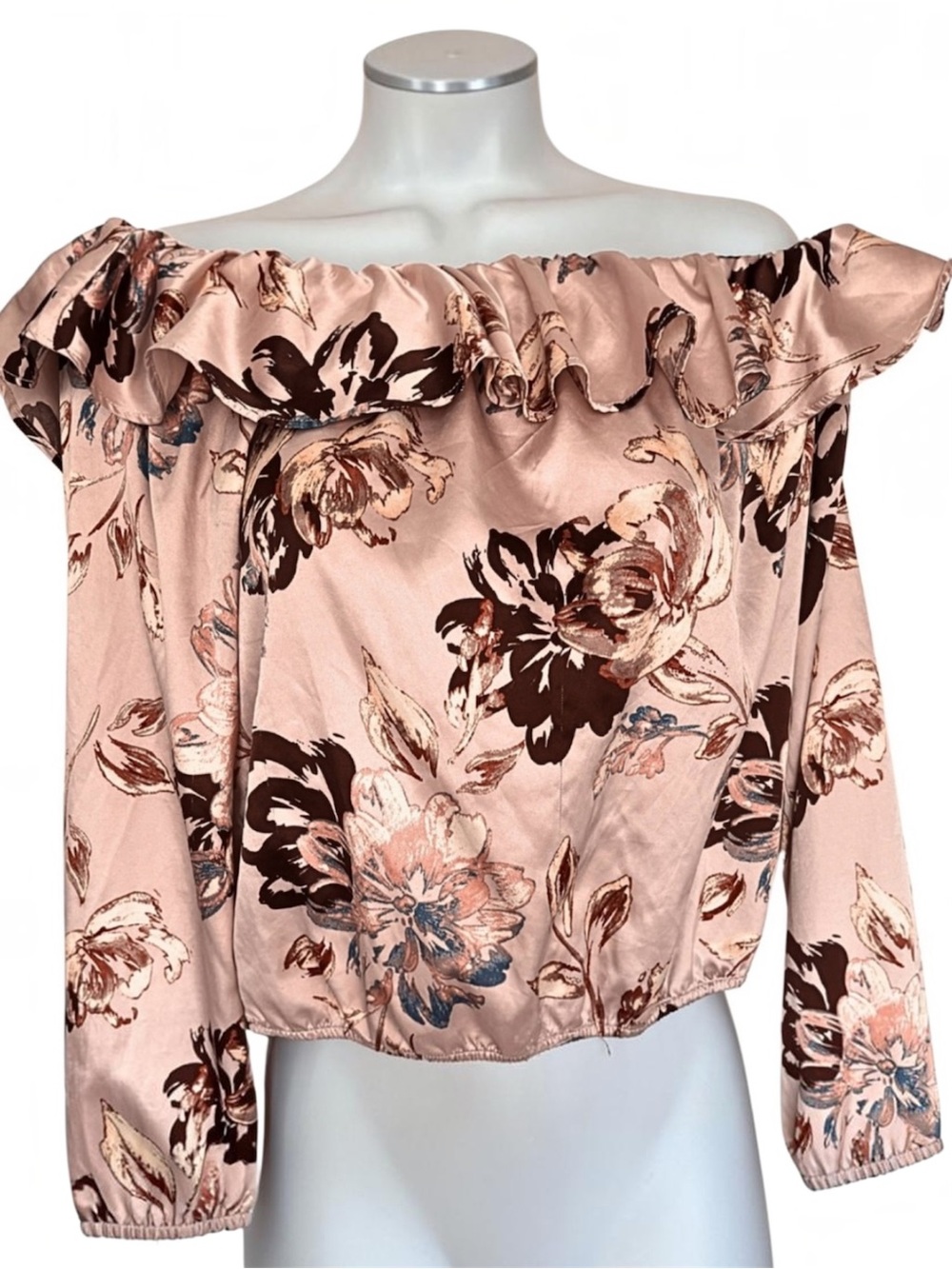 GBG Los Angeles  Cottagecore Blouse Off The Shoulder Floral Ruffle Top Pink SZ M